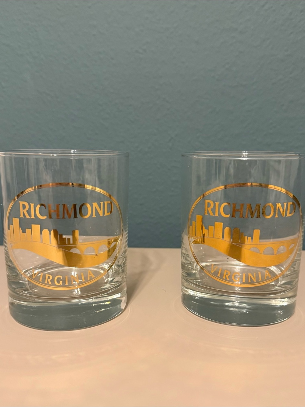 Richmond Virginia Gold Accent Whiskey Glasses - Set of 2